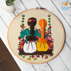 Handmade Friends On A Swing Embroidery Hoop Art