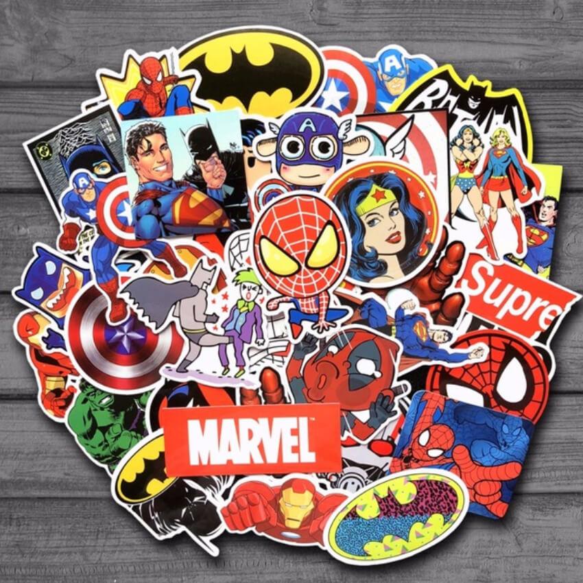 SetProducts Top Stickers ! Lot de 50 Stickers Marvel - Autocollants HD Non  Vulgaires – Bomb, Super Heros, Hulk, Spiderman, Superman, Tortues Ninja 