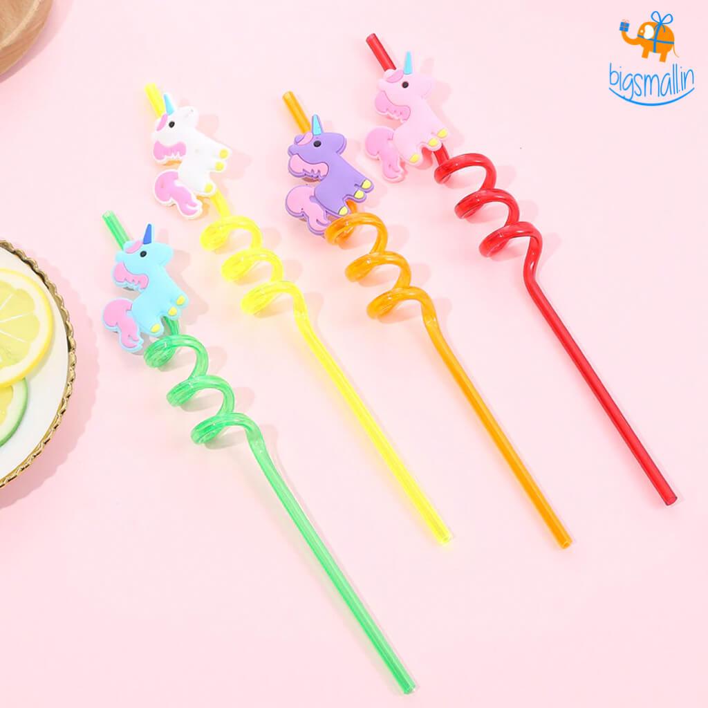 8pcs Cartoon Mermaid Unicorn Plastic Spiral Straw Smoothie