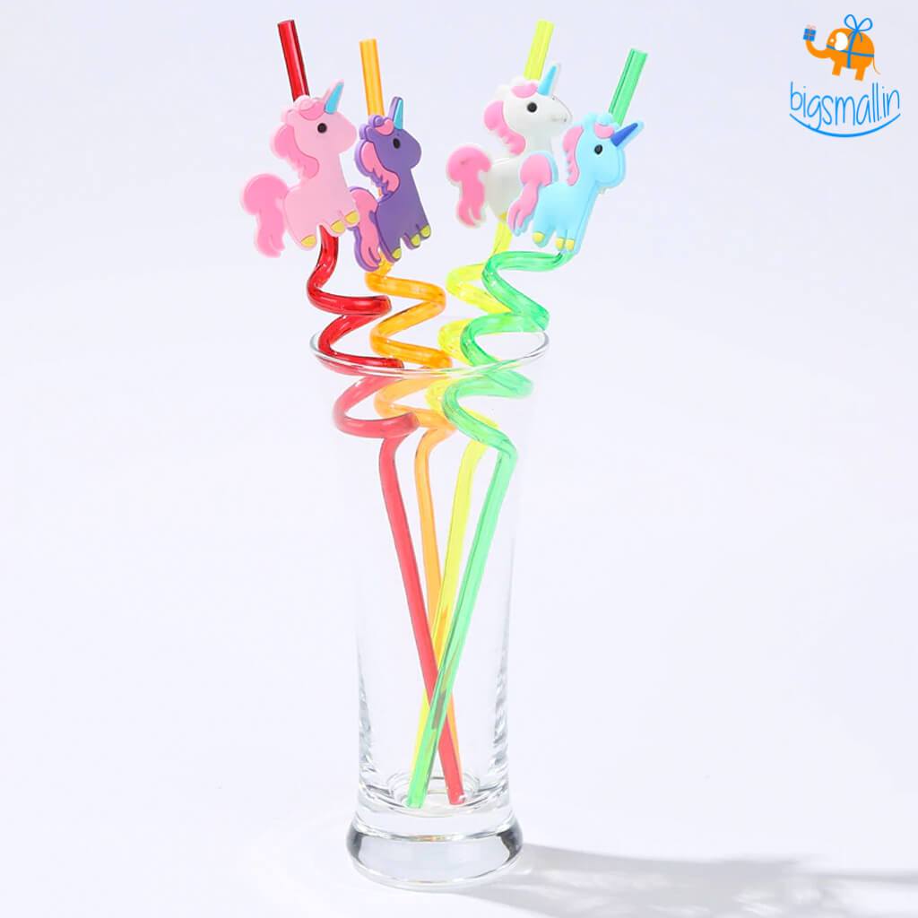 8pcs Unicorn Theme Spiral Plastic Drinking Straw Reusable Unicorn