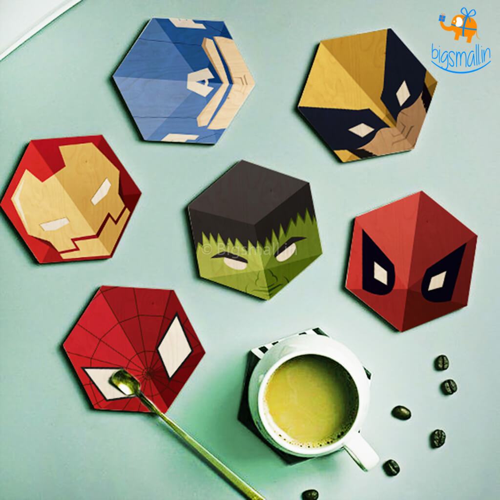 Marvel Wooden Superhero Coasters Set Of 6